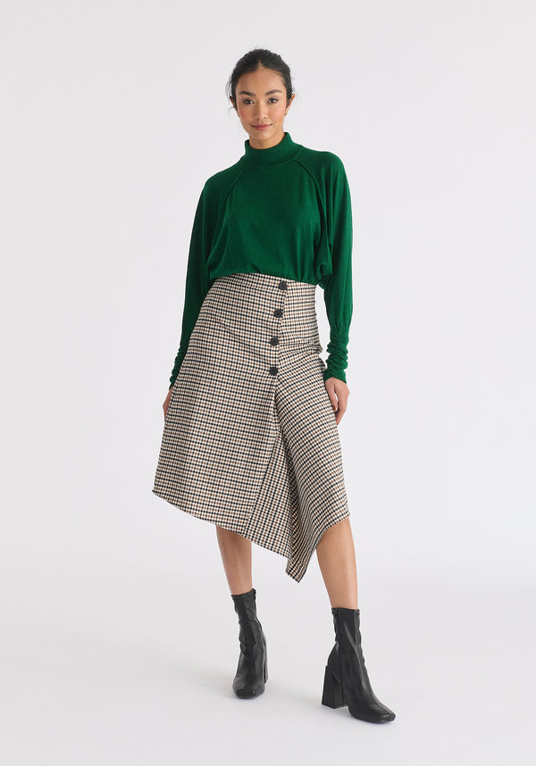 Mock Neck Batwing Jumper with Ruched Cuffs in Green
